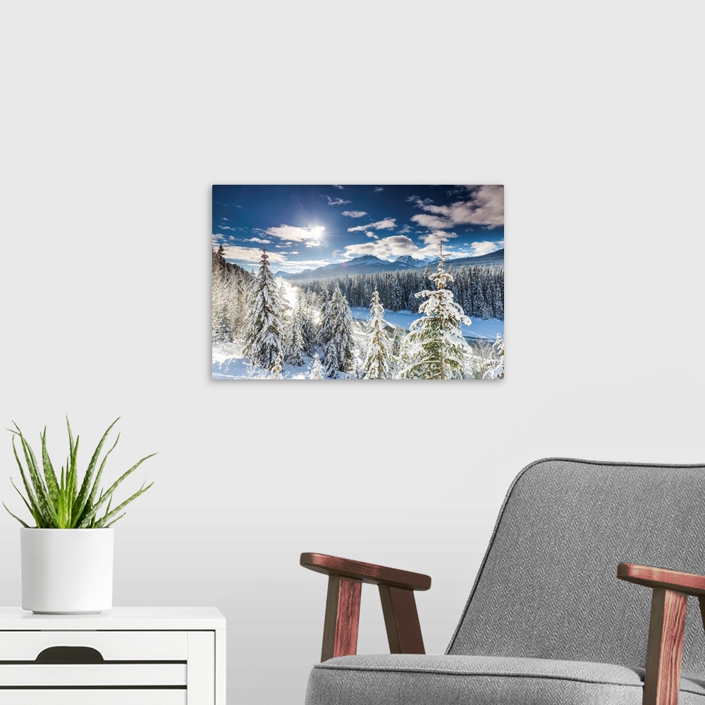 A modern room featuring Bow River In Winter, Banff National Park, Alberta, Canada