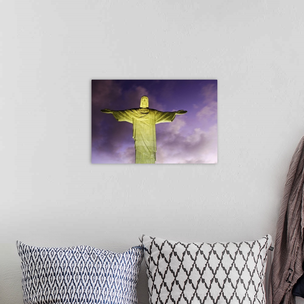 A bohemian room featuring Brazil, Rio De Janeiro, Cosme Velho,  Chirst  The Redeemer Statue at atop Cocovado at night