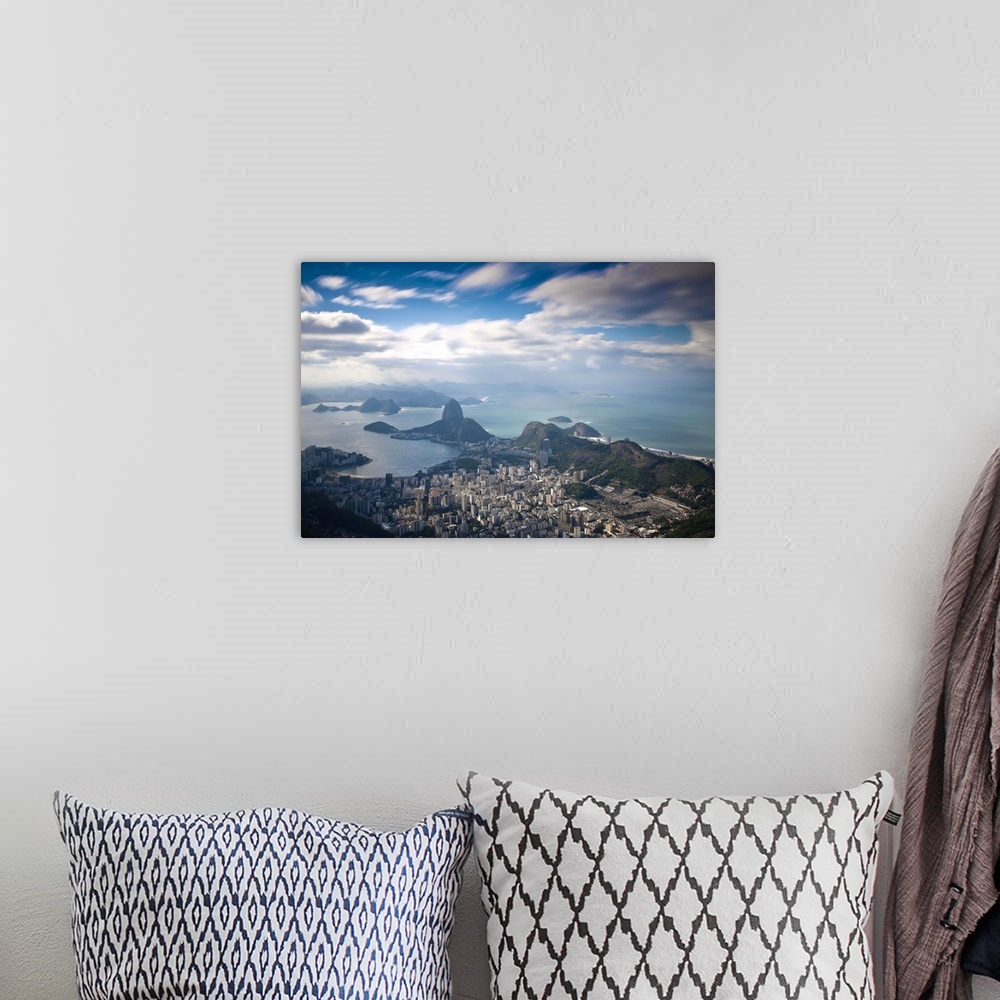 A bohemian room featuring Brazil, Rio De Janeiro, Cosme Velho, View of Sugar Loaf mountain, Botafogo Bay and Copacabana  fr...