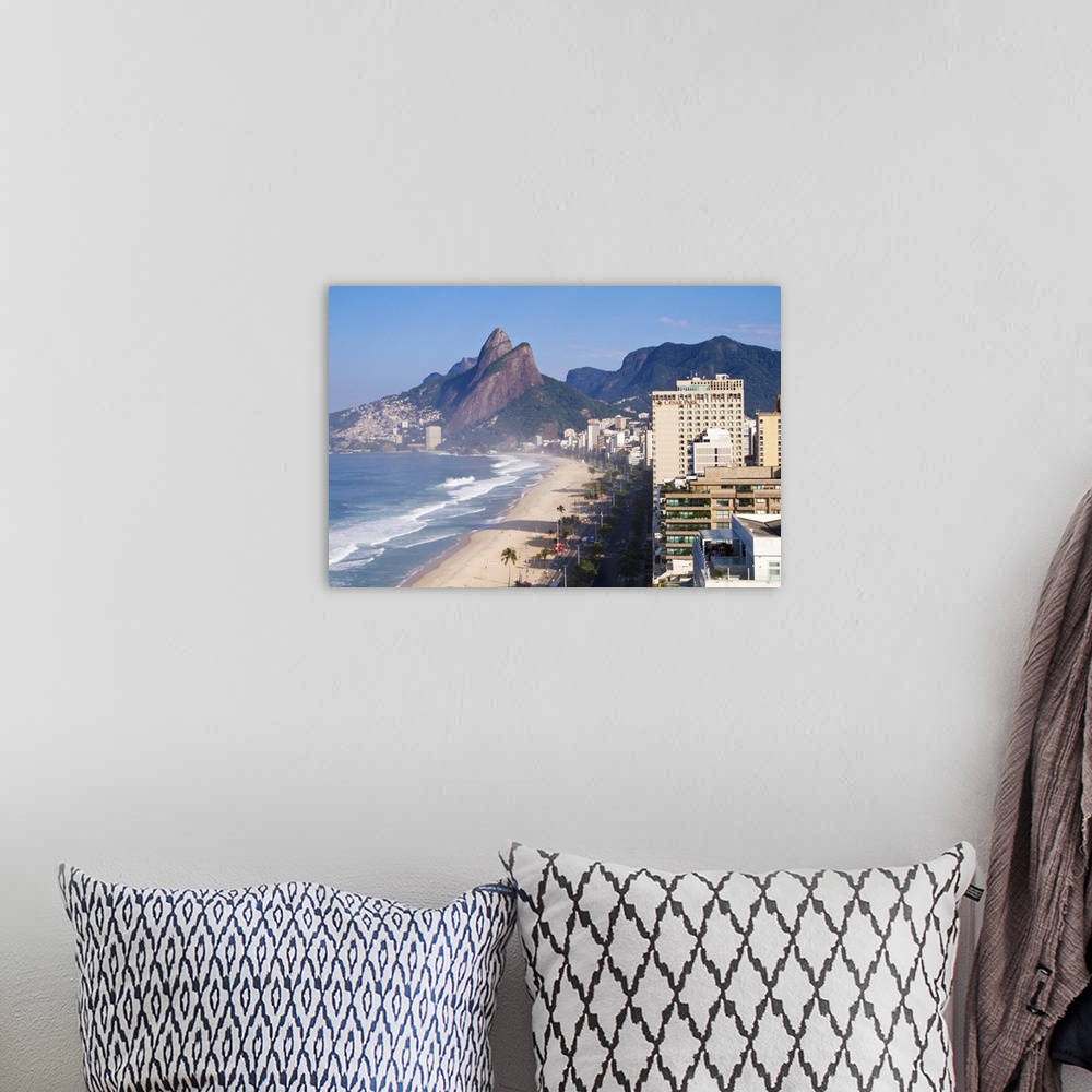 A bohemian room featuring Brazil, Rio De Janeiro, View of Ipenema beach looking towards Leblon and Two Brothers mountain - ...