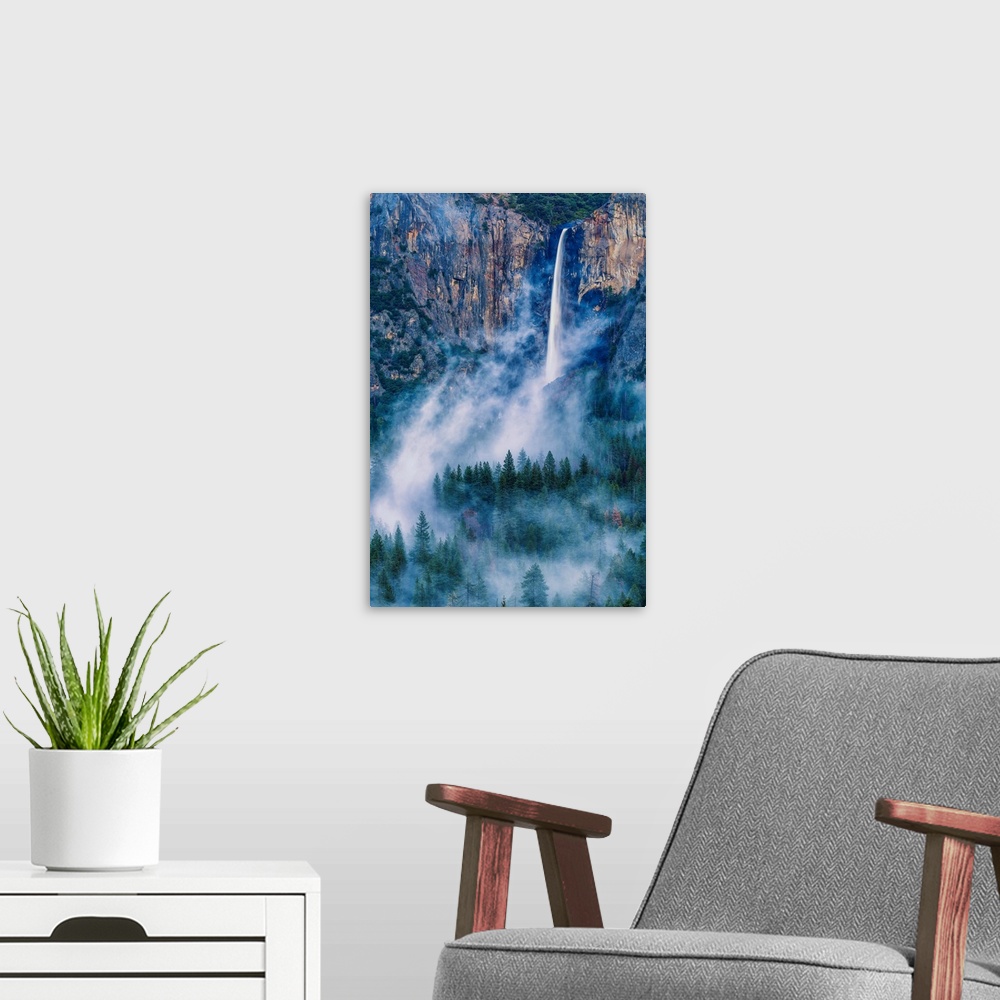 A modern room featuring Bridalveil Falls In Mist, Yosemite National Park, California, USA