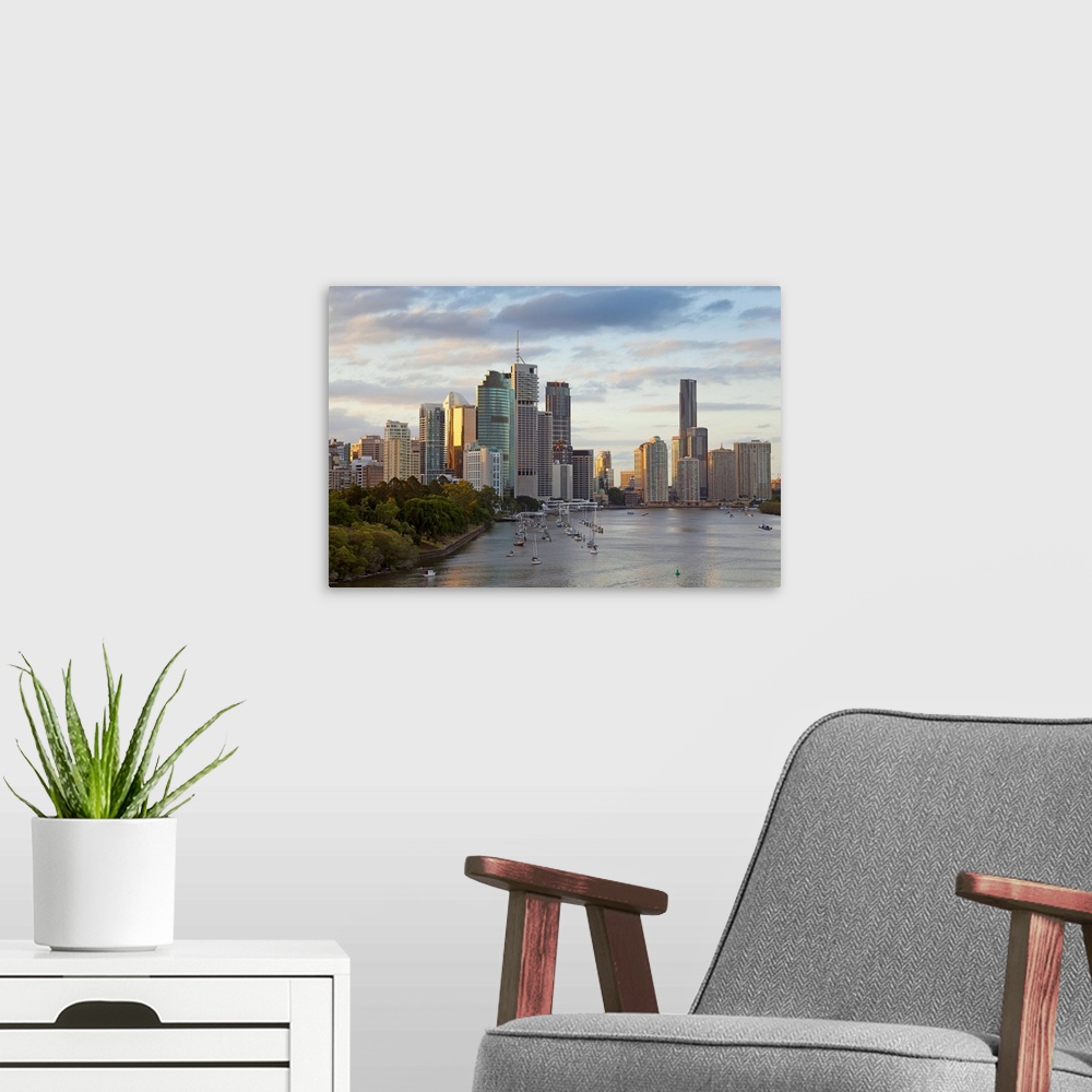 A modern room featuring Brisbane skyline, Queensland, Australia
