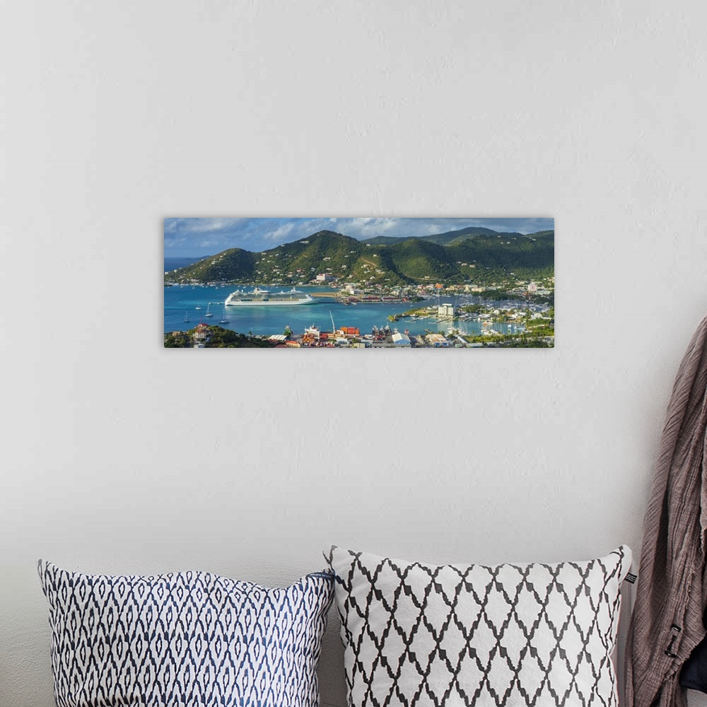 A bohemian room featuring British Virgin Islands, Tortola, Road Town, elevated town view with cruiseship from Free Bottom