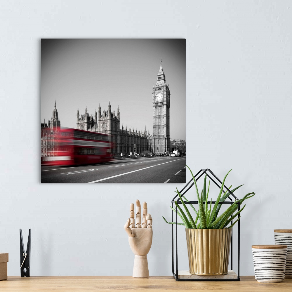 A bohemian room featuring Bus and Big Ben, Houses of Parliament, London, England, UK