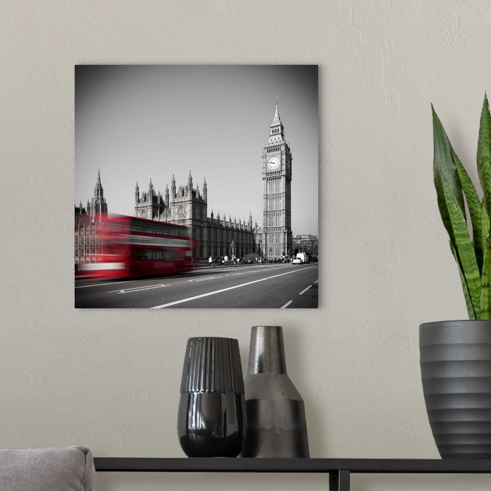 A modern room featuring Bus and Big Ben, Houses of Parliament, London, England, UK