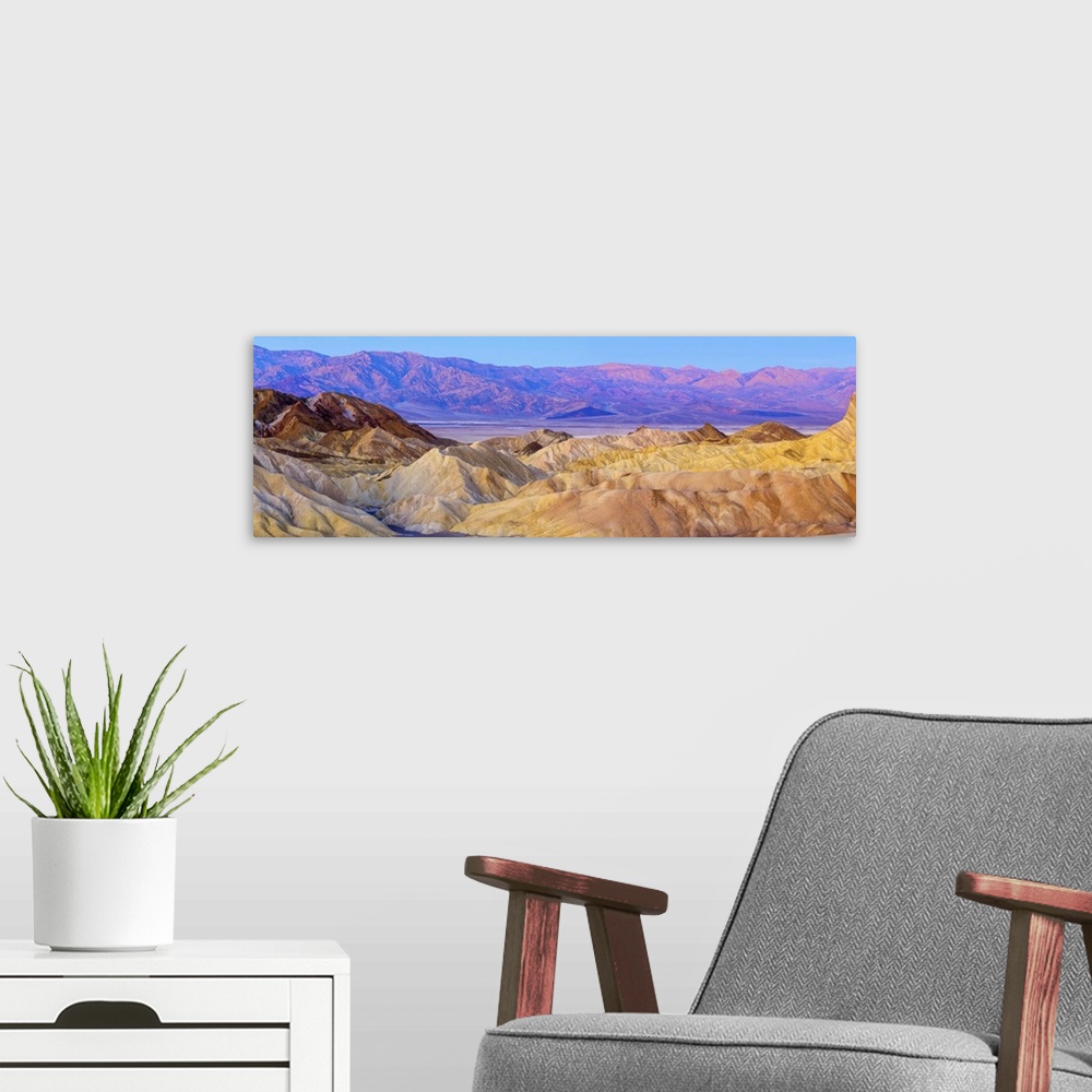 A modern room featuring USA, California, Death Valley National Park, Zabriskie Point, Panamint Range of mountains beyond.
