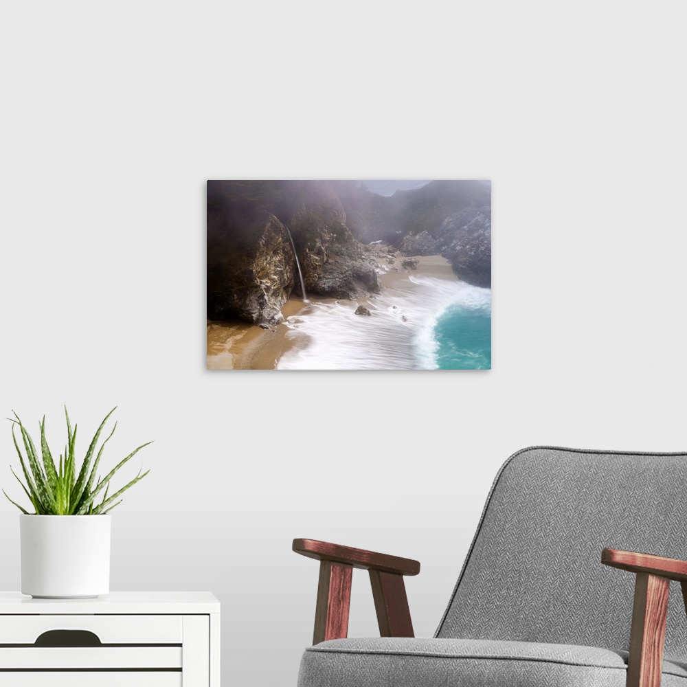 A modern room featuring USA, California, Highway 1, Julia Pfeiffer Burns State Park, McWay Waterfall
