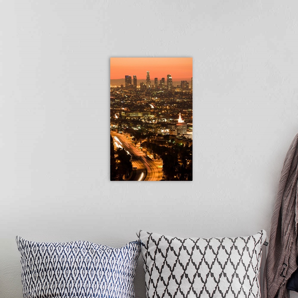 A bohemian room featuring USA, California, Los Angeles, Downtown and Hollywood Freeway 101 from Hollywood Bowl Overlook, dawn