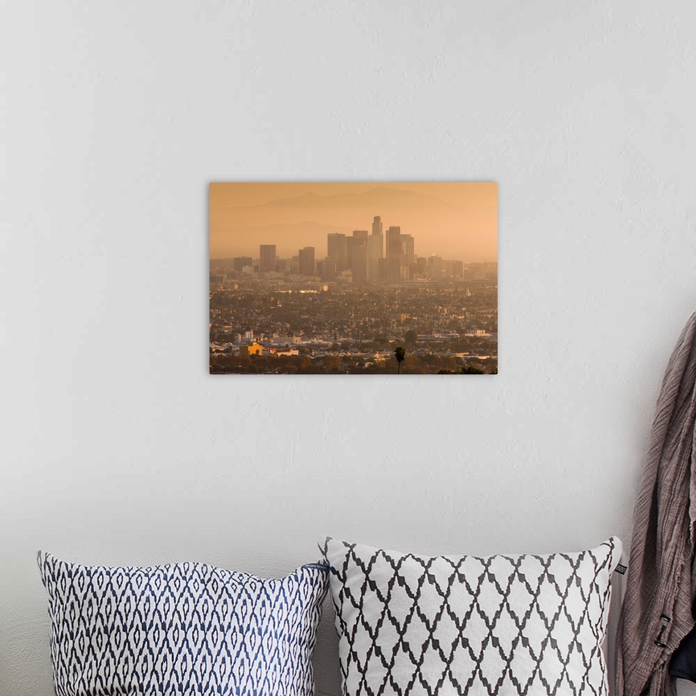 A bohemian room featuring USA, California, Los Angeles, downtown view from Baldwin Hills, sunrise