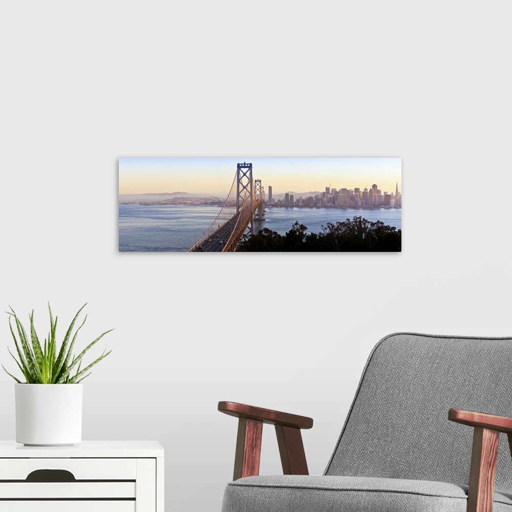A modern room featuring USA, California, San Francisco, City skyline and Bay Bridge from Treasure Island