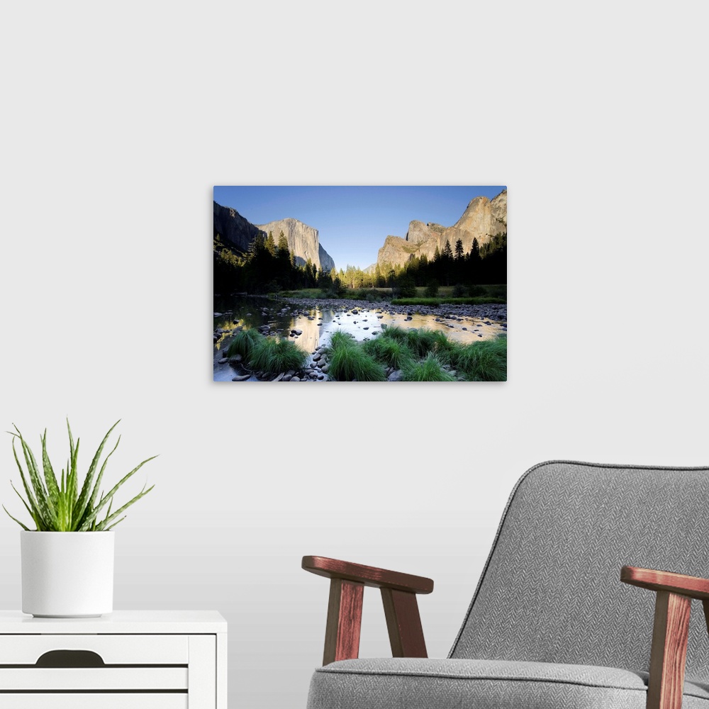 A modern room featuring USA, California, Yosemite National Park, Merced River, El Capitan and Valley View