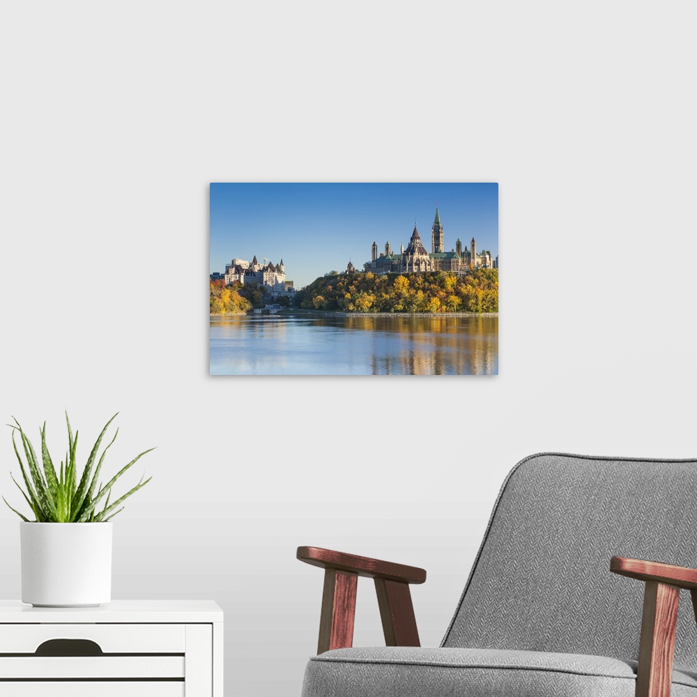A modern room featuring Canada, Ontario, Ottowa, capital of Canada, Canadian Parliament Building, autumn, sunset
