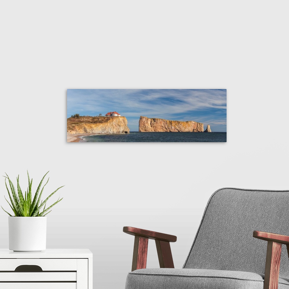 A modern room featuring Canada, Quebec, Gaspe Peninsula, Perce, Village Buildings And Perce Rock, Autumn