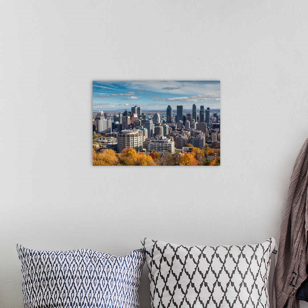 A bohemian room featuring Canada, Quebec, Montreal, Elevated City Skyline From Mount Royal, Autumn
