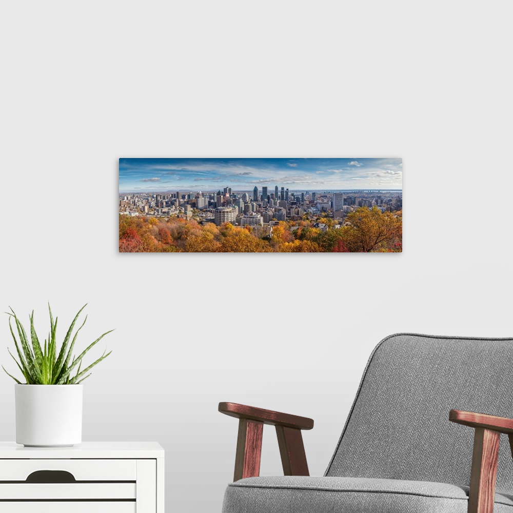 A modern room featuring Canada, Quebec, Montreal, Elevated City Skyline From Mount Royal, Autumn