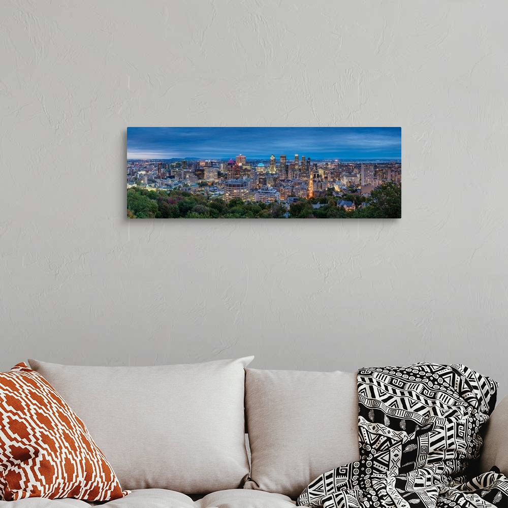 A bohemian room featuring Canada, Quebec, Montreal, Elevated Skyline From Mount Royal, Dusk