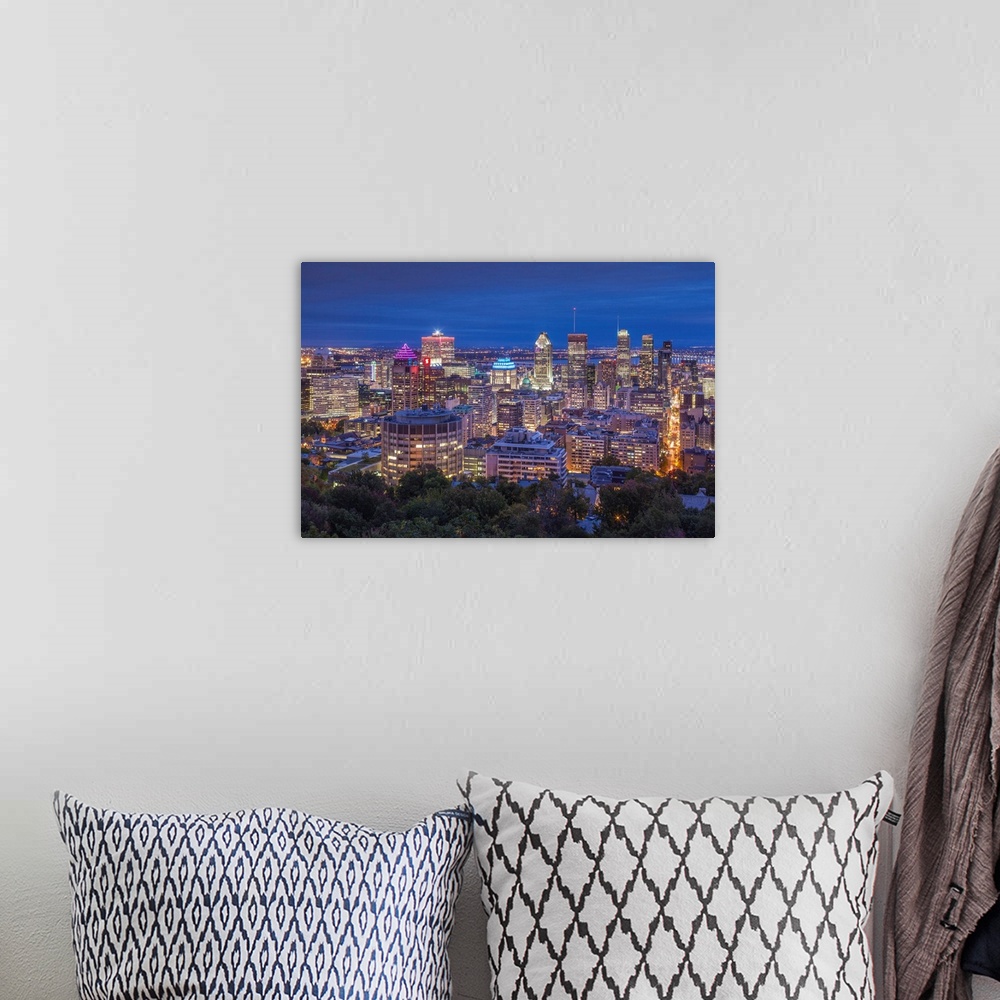 A bohemian room featuring Canada, Quebec, Montreal, Elevated Skyline From Mount Royal, Dusk