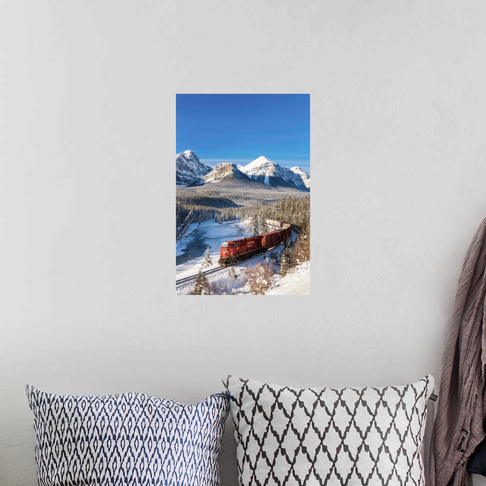 A bohemian room featuring Canadian Pacific Train In Winter, Morant's Curve, Banff National Park, Alberta, Canada