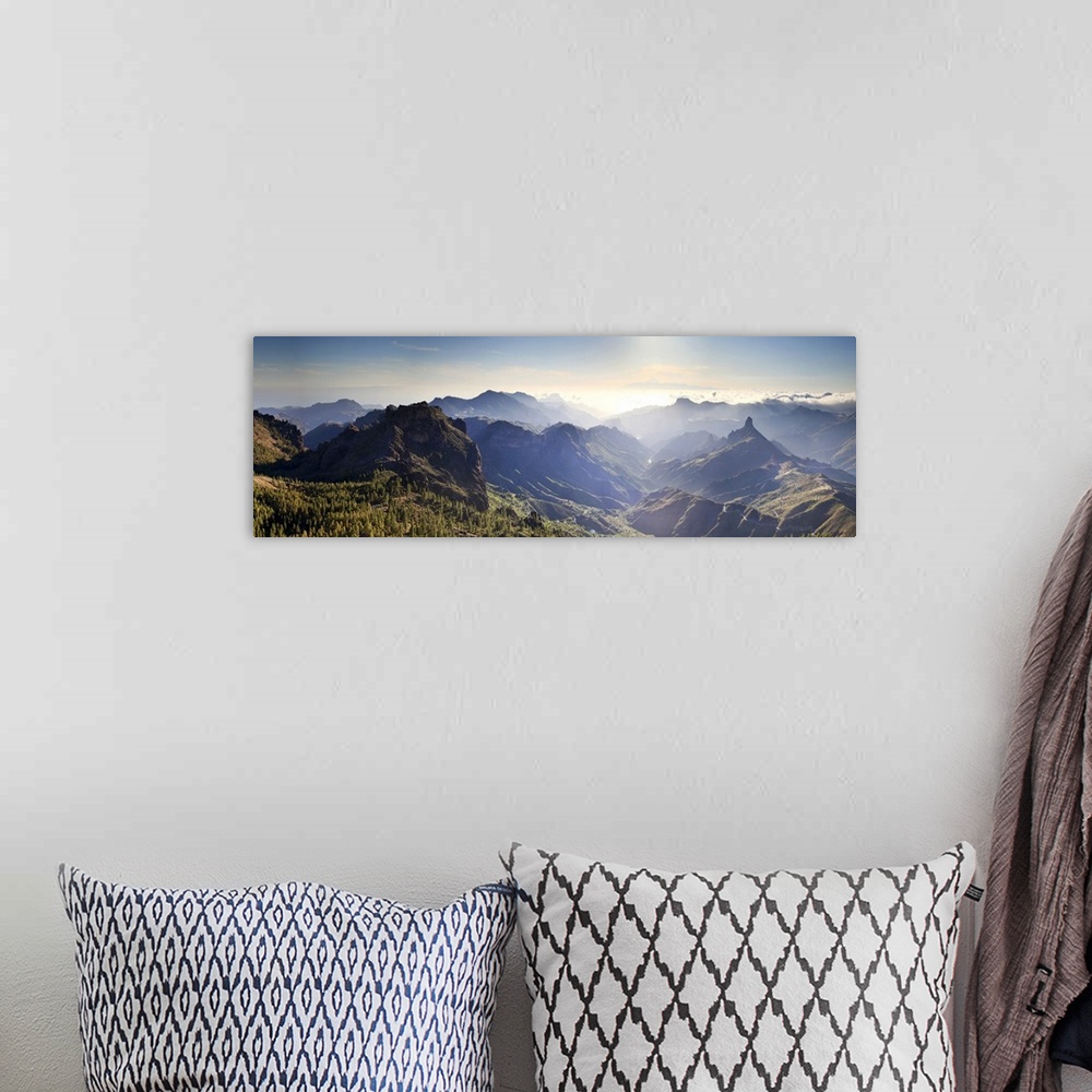 A bohemian room featuring Canary Islands, Gran Canaria, Central Mountains, View of West Gran Canaria from Roque Nublo