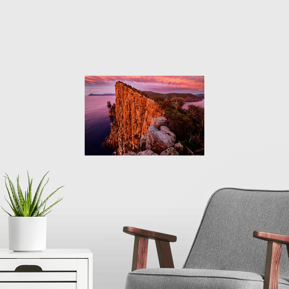 A modern room featuring Australia, Tasmania, Tasman Peninsula, Tasman National Park, Cape Hauy, Seacliffs At Sunrise