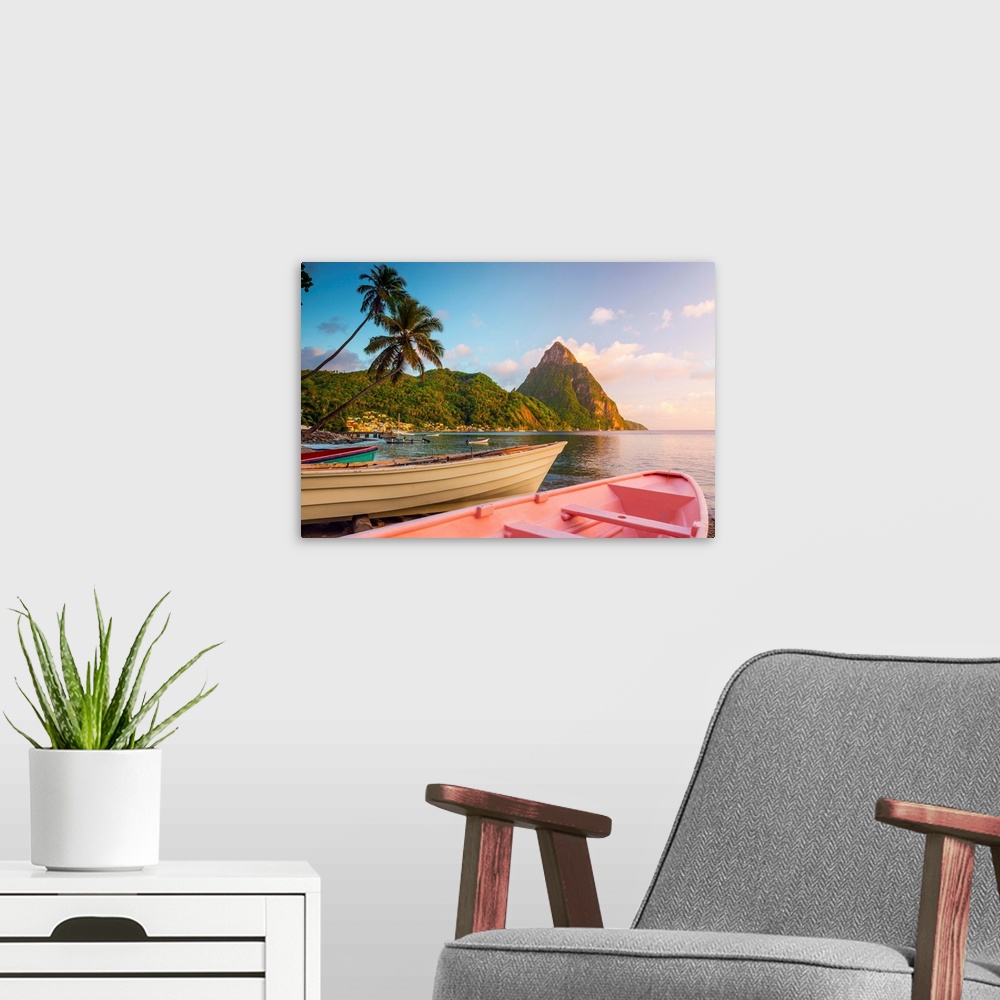 A modern room featuring Caribbean, St Lucia, Soufriere, Soufriere Bay, Soufriere Beach and Petit Piton (UNESCO World Heri...