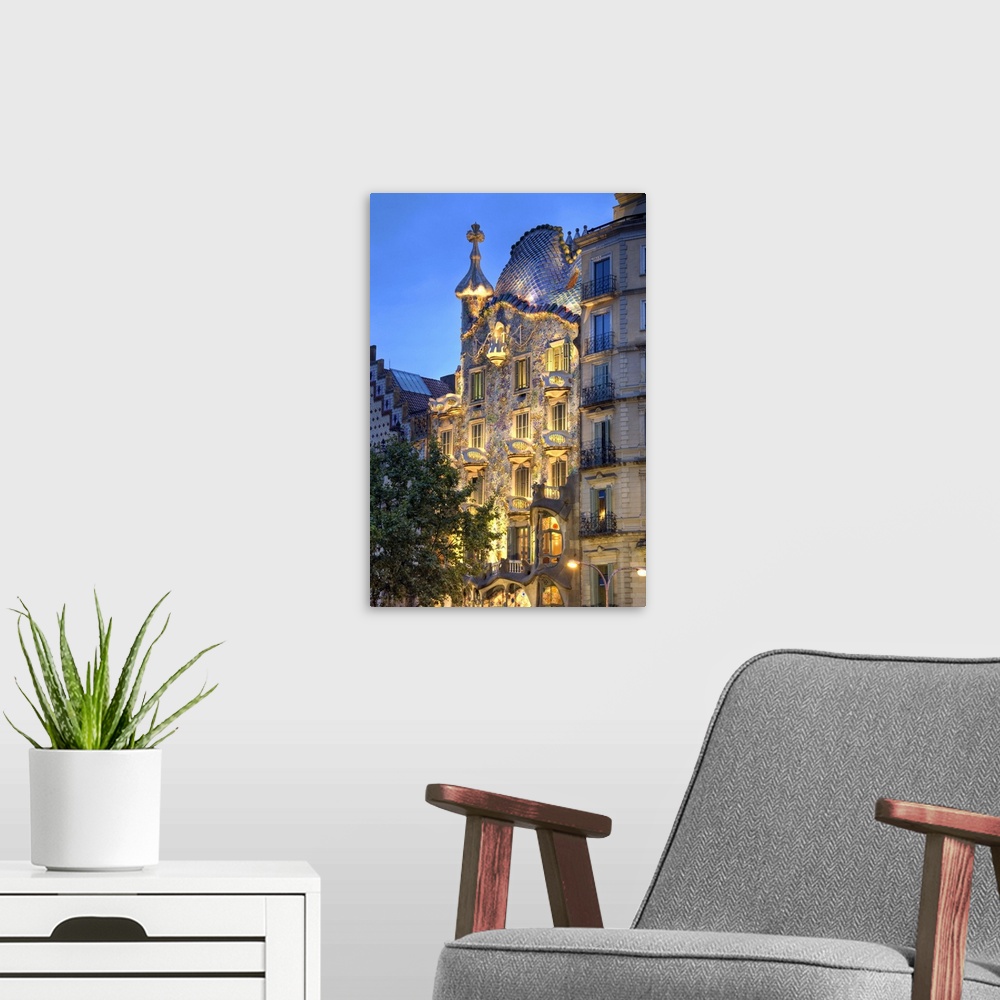 A modern room featuring Casa Batllo (by Gaudi), Passeig de Gracia, Barcelona, Spain