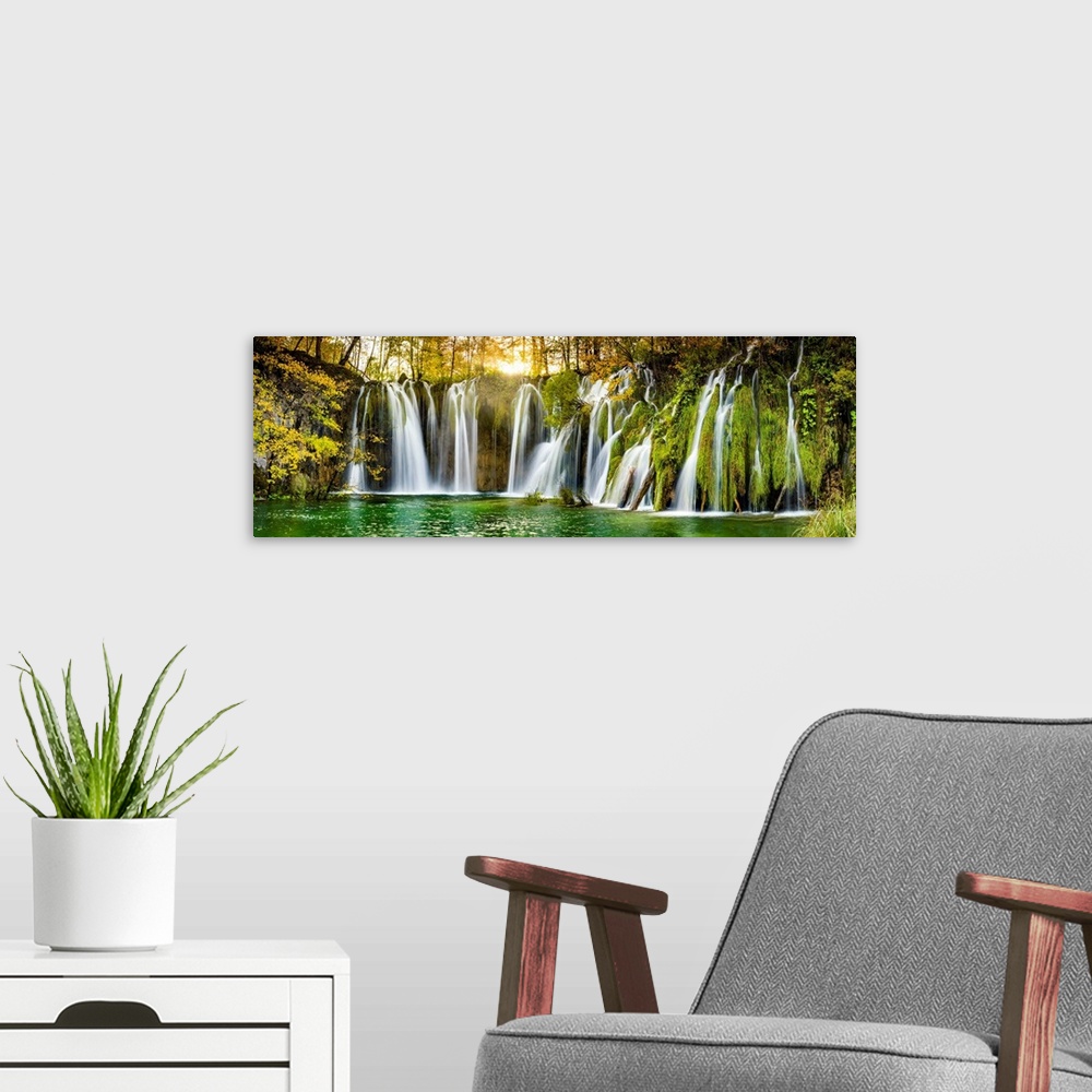 A modern room featuring Cascading Waterfall, Plitvice National Park, Croatia