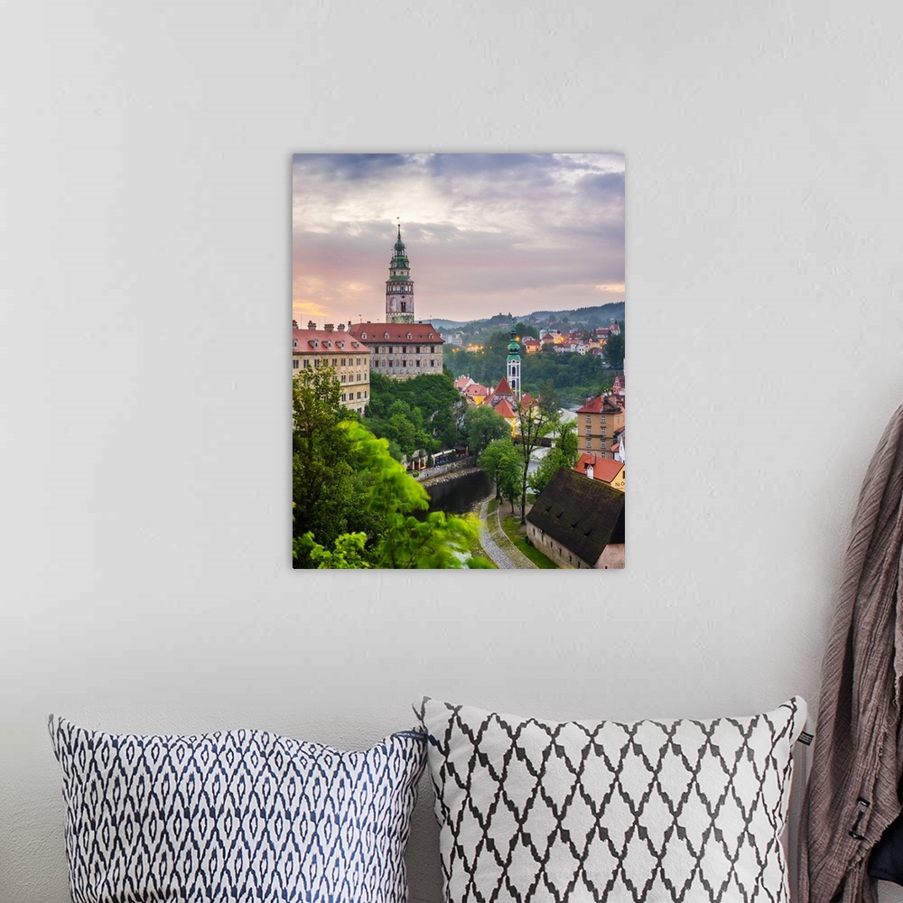 A bohemian room featuring Czech Republic, South Bohemian Region, Cesky Krumlov. Cesky Krumlov Castle and buildings in old t...