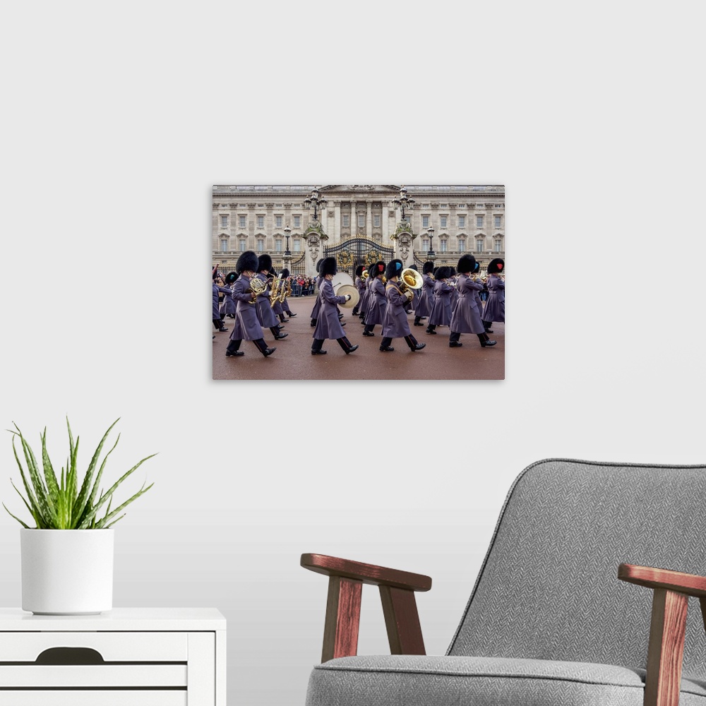 A modern room featuring Changing of the Guard at Buckingham Palace, London, England, United Kingdom