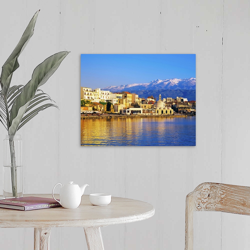 A farmhouse room featuring Chania waterfront and mountains in background, Chania, Crete, Greece, Europe