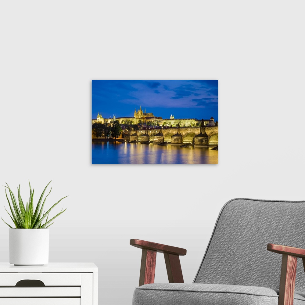 A modern room featuring Czech Republic, Prague, Stare Mesto (Old Town). Charles Bridge and Prague Castle, Prazsky Hrad, o...