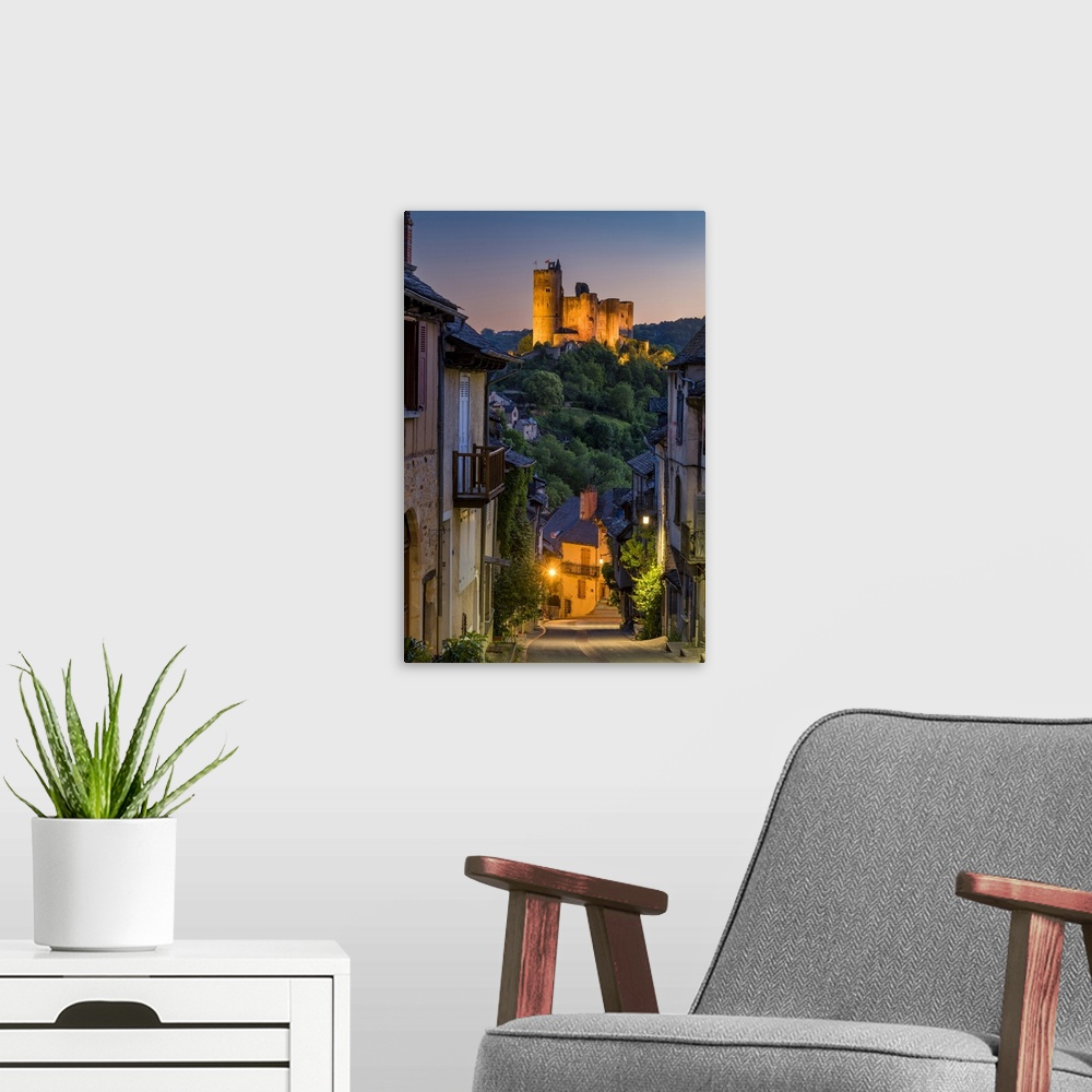 A modern room featuring Chateau de Najac at Night, Aveyron, Occitanie, France Najac,
