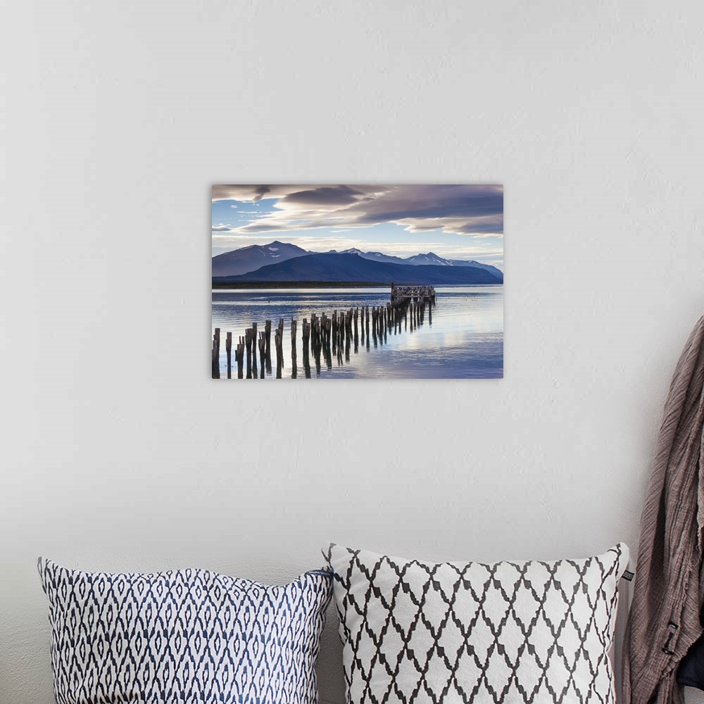 A bohemian room featuring Chile, Magallanes Region, Puerto Natales, Seno Ultima Esperanza bay, landscape