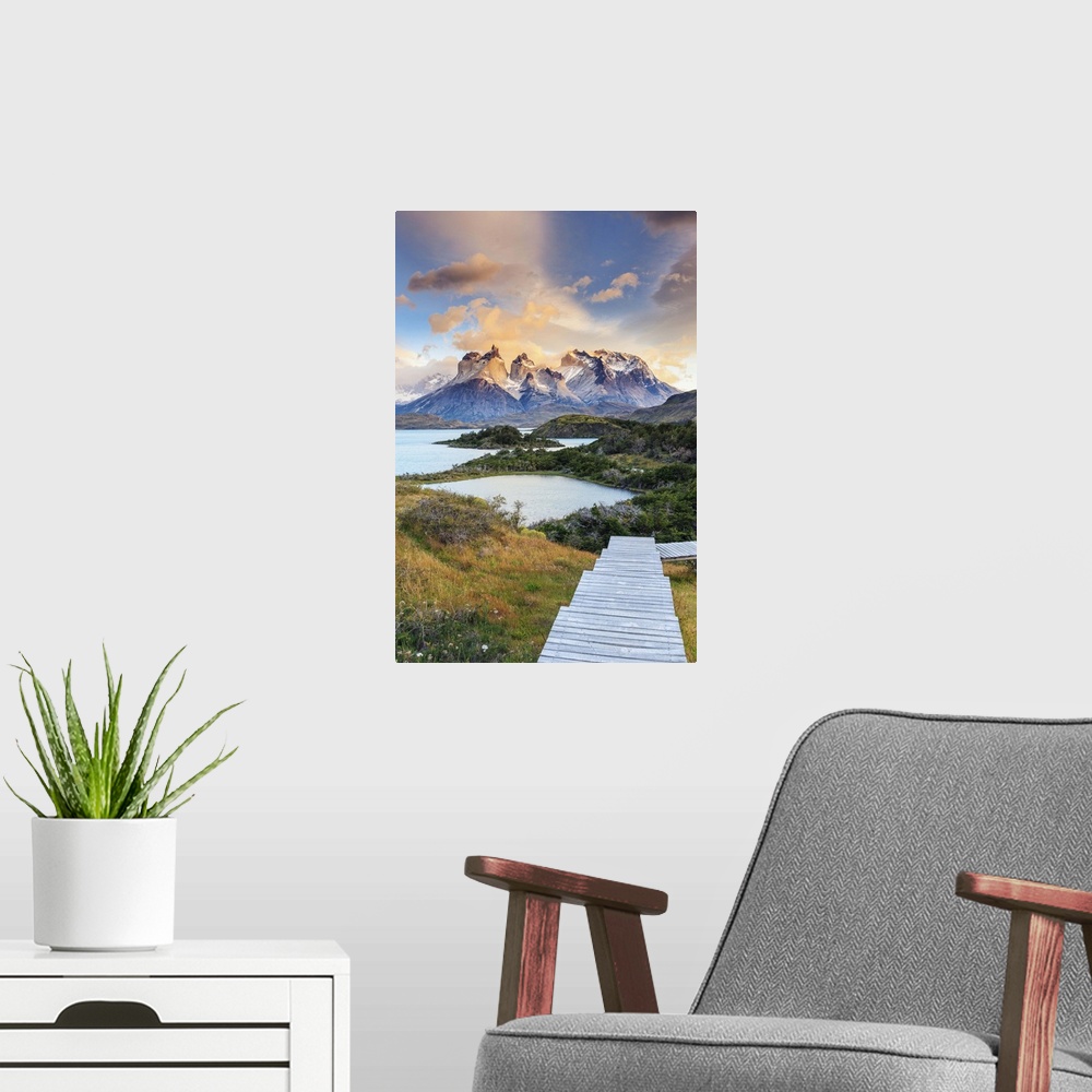 A modern room featuring Chile, Patagonia, Torres del Paine National Park (UNESCO Site), Lake Peohe
