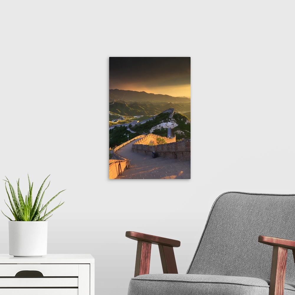 A modern room featuring China, Beijing, Great wall of Badaling, sunset on the great wall.