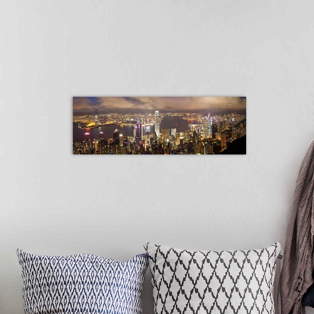 A bohemian room featuring China, Hong Kong, Victoria Peak. View over Hong Kong from Victoria Peak. The illuminated skyline ...