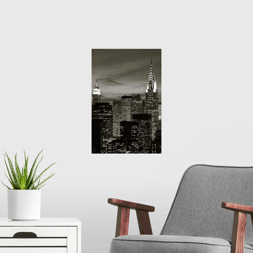 A modern room featuring Chrysler Building and Midtown Manhattan Skyline, New York City