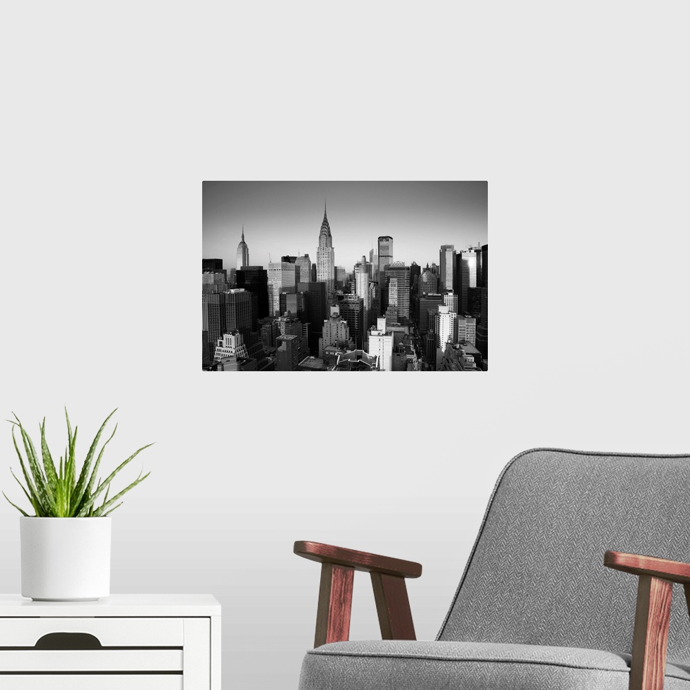 A modern room featuring Chrysler Building and Midtown Manhattan Skyline, New York City