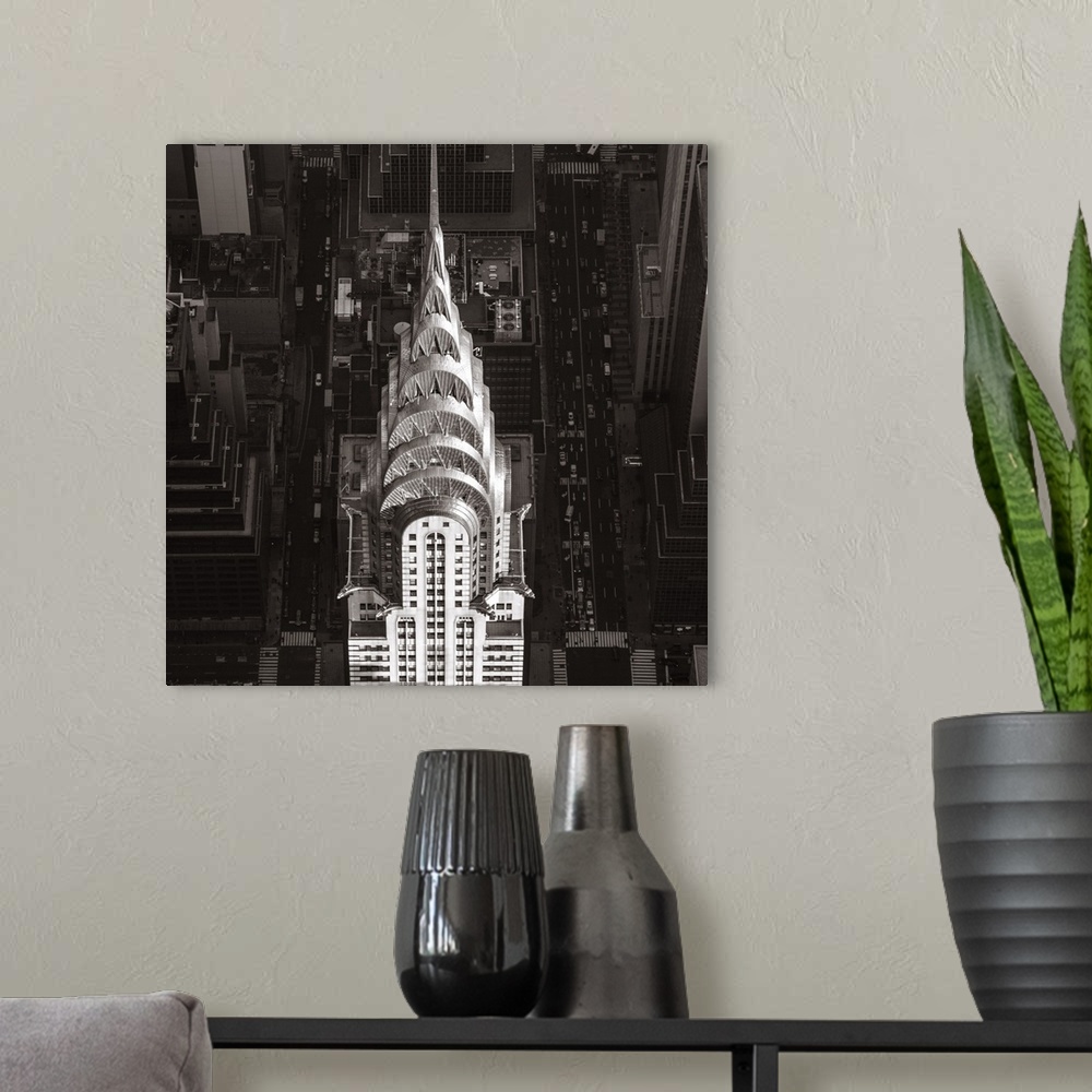 A modern room featuring Chrysler Building, Midtown Manhattan, New York City, New York, USA.