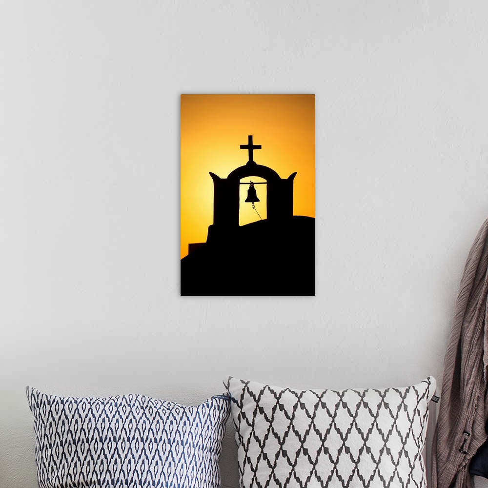 A bohemian room featuring Church Bell Tower At Sunset, Oia, Santorini, Greece