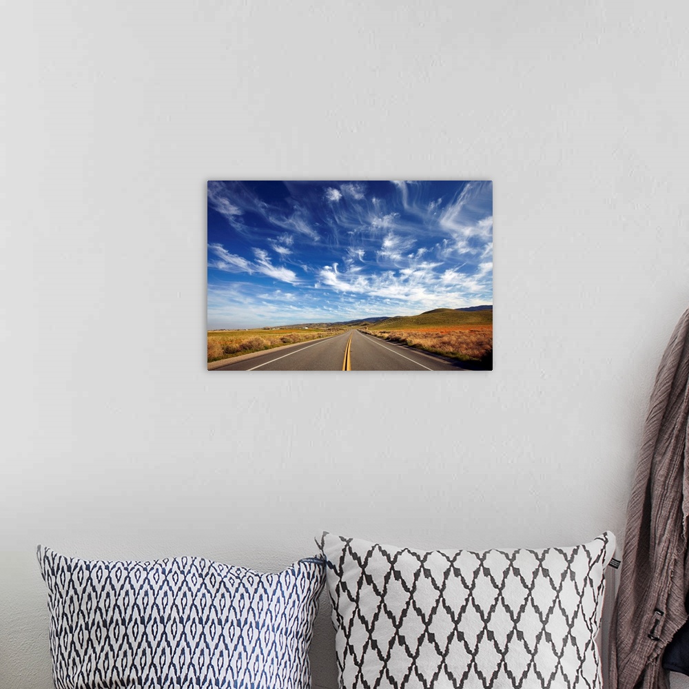 A bohemian room featuring Cirrus Clouds Over Road, Antelope Valley, California, USA