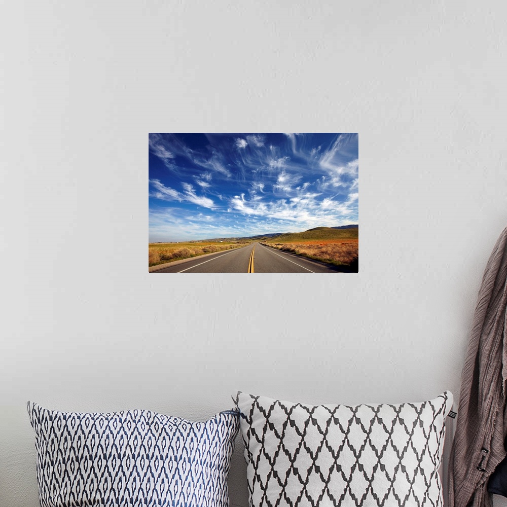 A bohemian room featuring Cirrus Clouds Over Road, Antelope Valley, California, USA