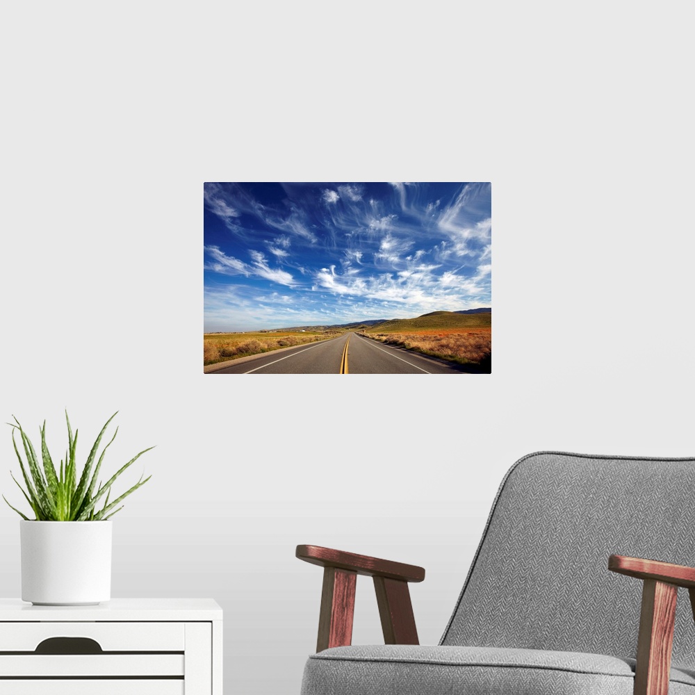 A modern room featuring Cirrus Clouds Over Road, Antelope Valley, California, USA