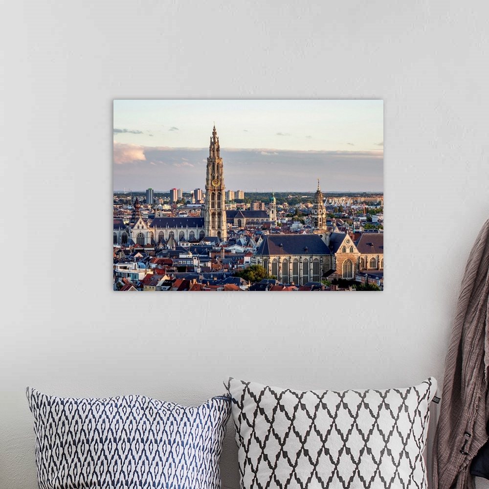 A bohemian room featuring City Center Skyline At Sunset, Elevated View, Antwerp, Belgium