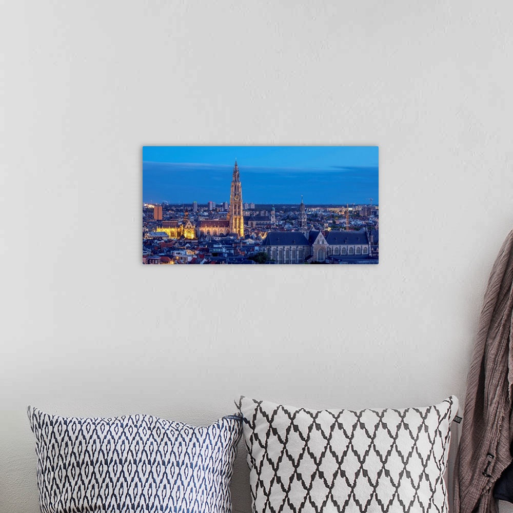 A bohemian room featuring City Center Skyline At Twilight, Elevated View, Antwerp, Belgium