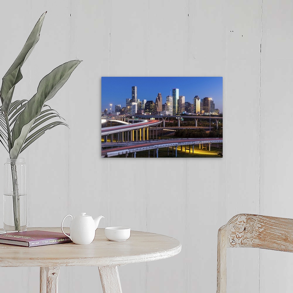A farmhouse room featuring City skyline and Interstate, Houston, Texas, United States of America