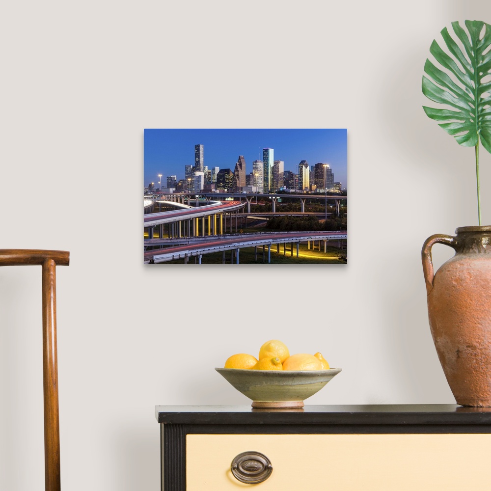 A traditional room featuring City skyline and Interstate, Houston, Texas, United States of America