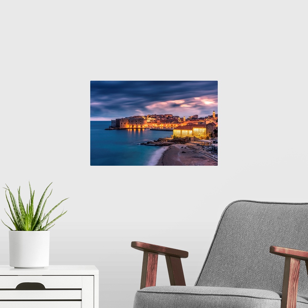 A modern room featuring City Skyline At Dusk, Dubrovnik, Croatia