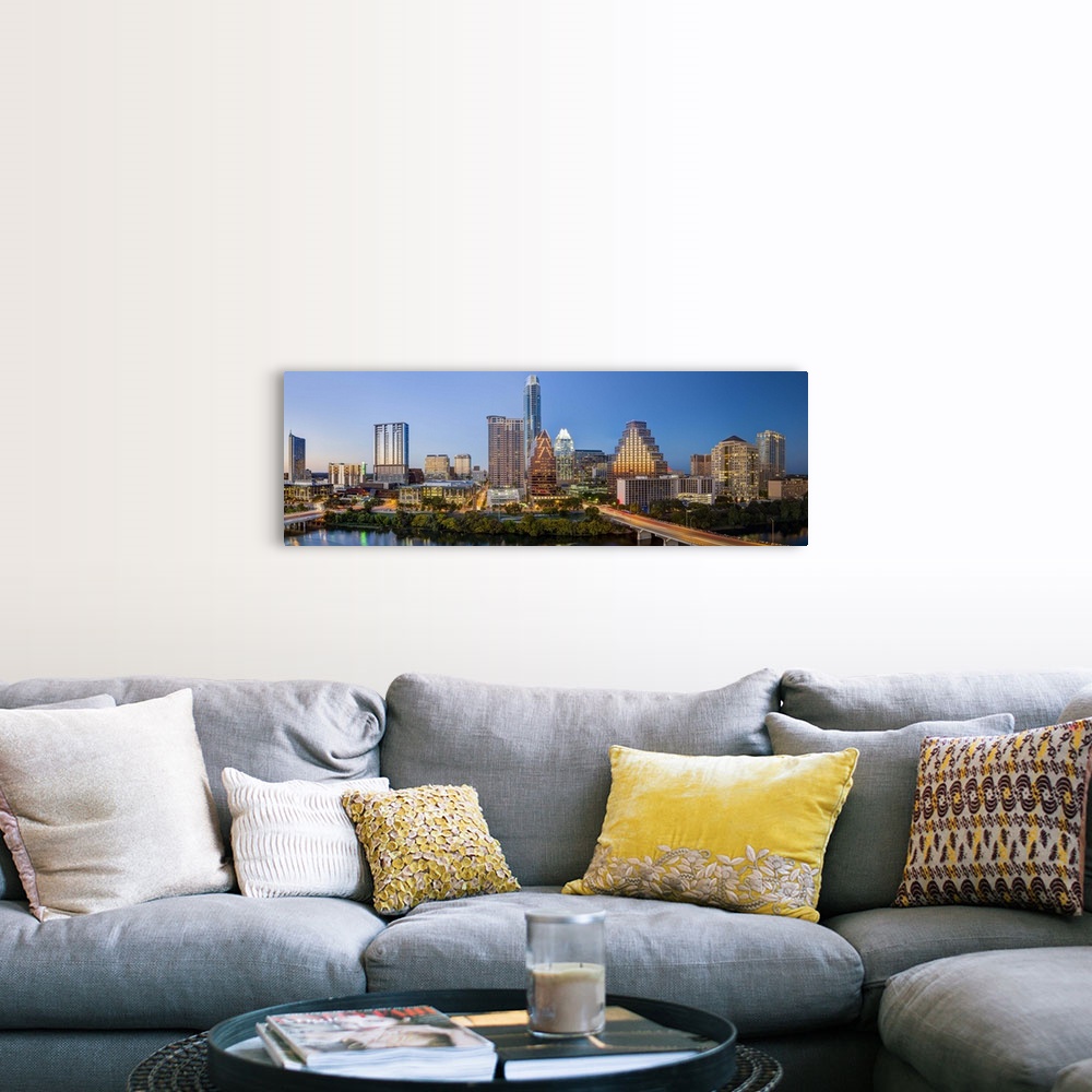 A farmhouse room featuring City skyline viewed across the Colorado river, Austin, Texas, United States of America