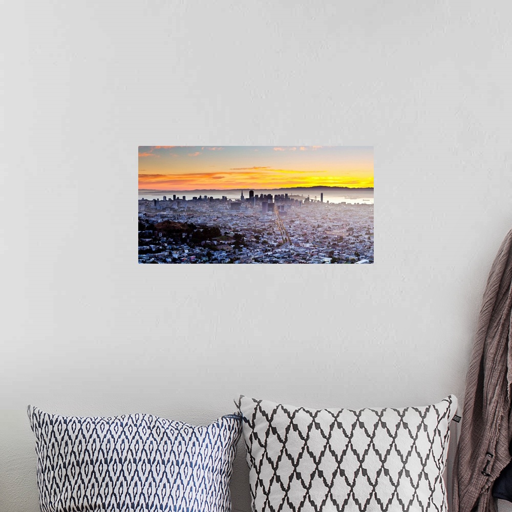 A bohemian room featuring City skyline viewed from Twin Peaks, San Francisco, California, United States of America